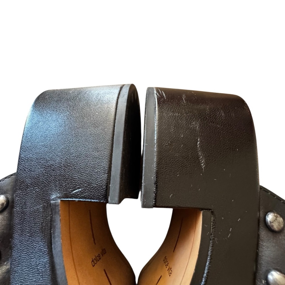 Women’s Dolce Vita Size 6.5 Black Leather Studded Platform “Yevan” Mules - Picture 6 of 11
